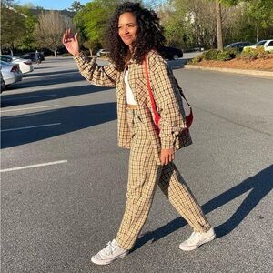 Adika jacket and pants plaid set